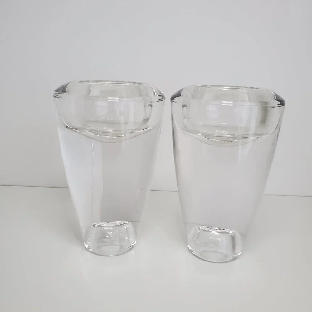 Pair of Crate & Barrel Duo Tall Candle Holders Glass Reversible Taper or Votive